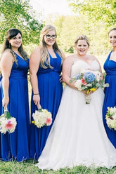 Royal Blue Empire Long Bridesmaid Dress with Ruching