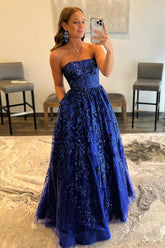 Royal Blue Long Prom Dress with Appliques