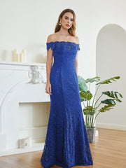 Royal Blue Off The Shoulder Lace Mermaid Long Prom Dress