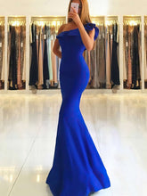 Royal Blue One Shoulder Mermaid Long Prom Dress with Ruffles