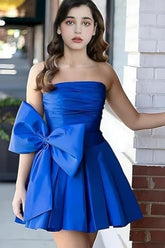 Royal Blue Strapless Satin A-Line Homecoming Dress