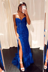 Royal Blue Sweetheart Mermaid Long Prom Dress with Slit