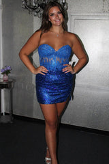 Royal Blue Sweetheart Sequin Bodycon Homecoming Dress with Slit