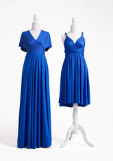 Royal Blue V-Neck A-Line Long Bridesmaid Dress with Ruching