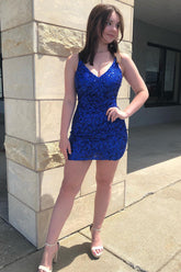 Royal Blue V-Neck Sequin Bodycon Homecoming Dress