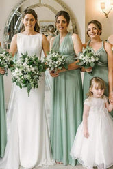 Sage Halter A-Line Long Bridesmaid Dress with Ruching
