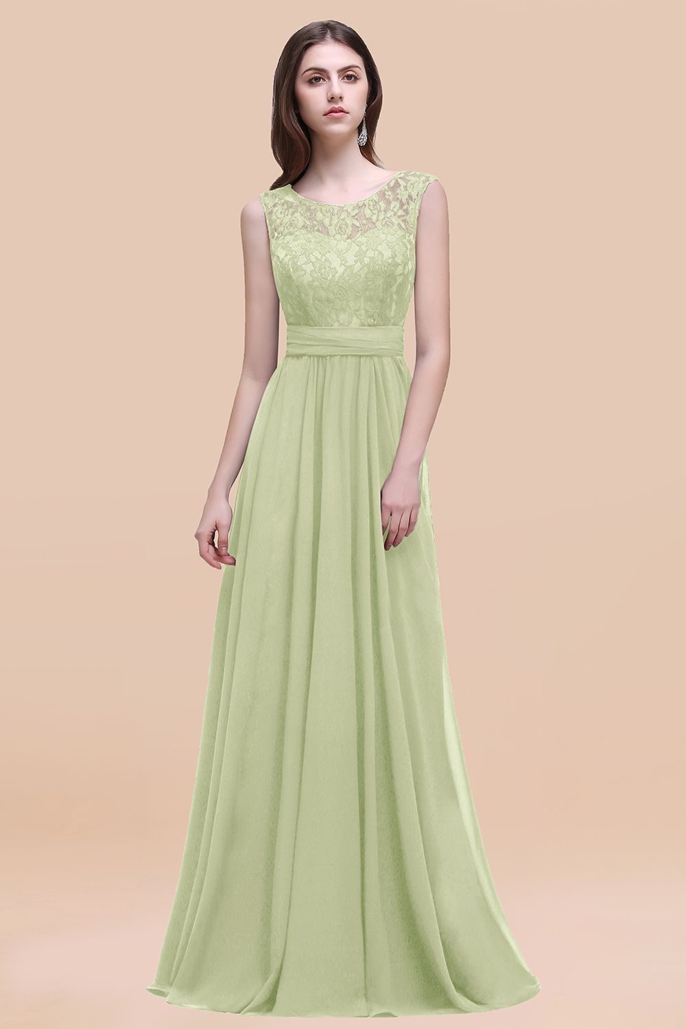 Sage Scoop Neck Chiffon A-Line Long Bridesmaid Dress