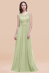 Sage Scoop Neck Chiffon A-Line Long Bridesmaid Dress