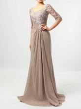 Scoop Neck Chiffon Sheath Long Mother of the Bride Dress