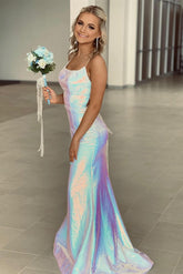 Scoop Neck Sequin Mermaid Long Prom Dress