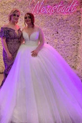 Sweetheart Sequin Ball Gown Wedding Dress with Long Sleeves