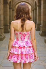 Sweetheart Short A-line Pink Tiered Chiffon Homecoming Dress