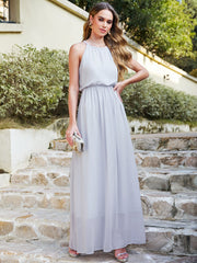 Casual Long Halter Chiffon Floor Length A Line Formal Dress