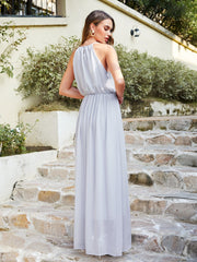 Casual Long Halter Chiffon Floor Length A Line Formal Dress