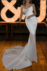 Gorgeous Mermaid Sweetheart Satin Beading Long Wedding Dresses
