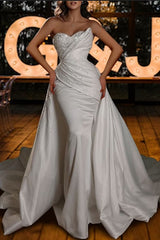 Gorgeous Mermaid Sweetheart Satin Beading Long Wedding Dresses