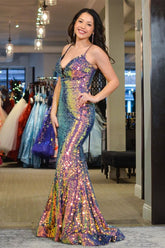 V-Neck Sequin Mermaid Long Prom Dress