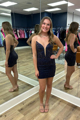 Black Sparkly Strapless Beaded Tight Short Homecoming Dress