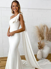 White One Shoulder Sheath Wedding Dress with Ruffles