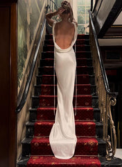 White Satin Sheath Wedding Dress Back View