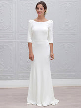 White Scoop Neck Sheath Sweep Train Wedding Dress