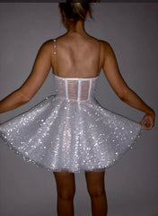 White Strapless Sequin A-Line Wedding Dress Back View