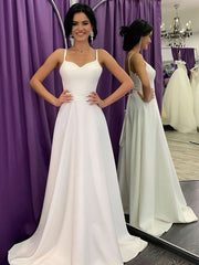 White Sweetheart A-Line Sweep Train Wedding Dress