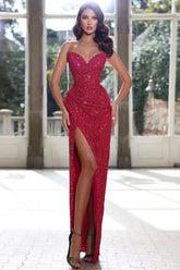 Sexy Sweetheart A-line Sequined Long Prom Dresses With Split