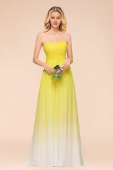 Yellow Sweetheart Chiffon A-Line Long Bridesmaid Dress