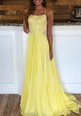 A-line Bateau Sleeveless Prom Dress With Sequins and Sweep Train in Chiffon-27dress