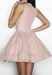 A-Line Chiffon Homecoming Dress with Scalloped Neck and Appliqued Sleeveless Hem - 27Dress