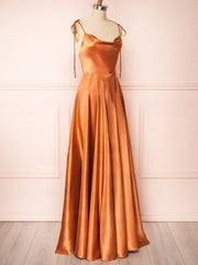 A-line Cowl Neck Silk-like Satin Sweep Train Bridesmaid Dresses