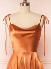 A-line Cowl Neck Silk-like Satin Sweep Train Bridesmaid Dresses