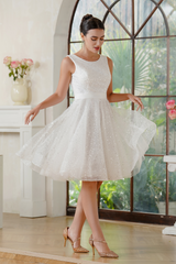 A-Line Crew Tulle Sleeveless Short Sequined Prom Dresses-27dress