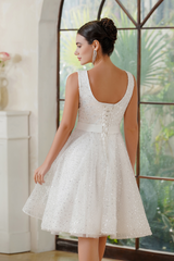 A-Line Crew Tulle Sleeveless Short Sequined Prom Dresses-27dress