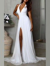 A-line Halter Chiffon Wedding Dresses With Split Front and Sweep Train