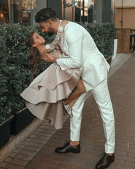 A-line High Low Satin See-through Back Lace Appliques Bow Flower Girl Dress-27Dress