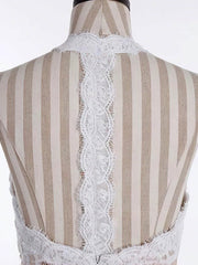 A-Line High Neck Lace Chiffon Wedding Dress with Sash and Ribbon