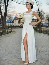A-line Illusion Chiffon Floor-length Wedding Dress With Split Front