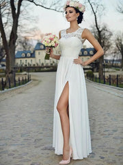 A-line Illusion Chiffon Floor-length Wedding Dress With Split Front
