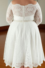 A-Line Illusion Lace Tea-Length Long Sleeves Wedding Dress With Sashes-2dress