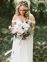 A-line Off-the-shoulder Chiffon Floor-length Wedding Dress With Ruffles