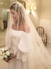 A-line Off-the-shoulder Chiffon Sweep Train Wedding Dress with Ruffles