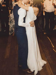 A-line Off-the-shoulder Chiffon Wedding Dress with Sweep Train