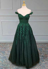 A-line Off-the-Shoulder Glitter Appliqued Tulle Prom Dress with Regular Straps-27dress