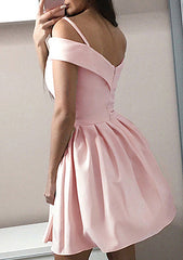 A-line Off-the-Shoulder Satin Sleeveless Homecoming Dress With Ruffles-27dress