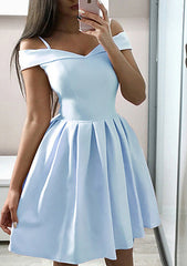 A-line Off-the-Shoulder Satin Sleeveless Homecoming Dress With Ruffles-27dress