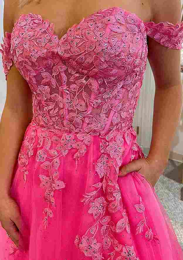 Off The Shoulder A-Line Long Prom Dress with Front Split