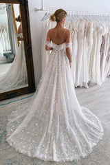 A-Line Princess Wedding Dress Off-the-Shoulder With Lace Appliques-27dress