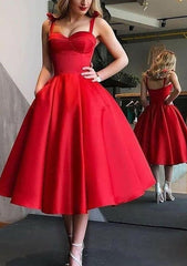 A-Line Satin Sweetheart Knee-length Homecoming Dresses with Pockets-27dress
